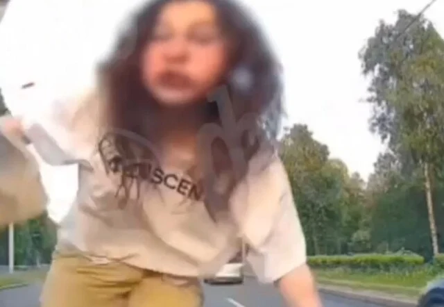  В Петербурге неадекватная девушка запрыгнула на капот машины с семьёй и разбила лобовое стекло