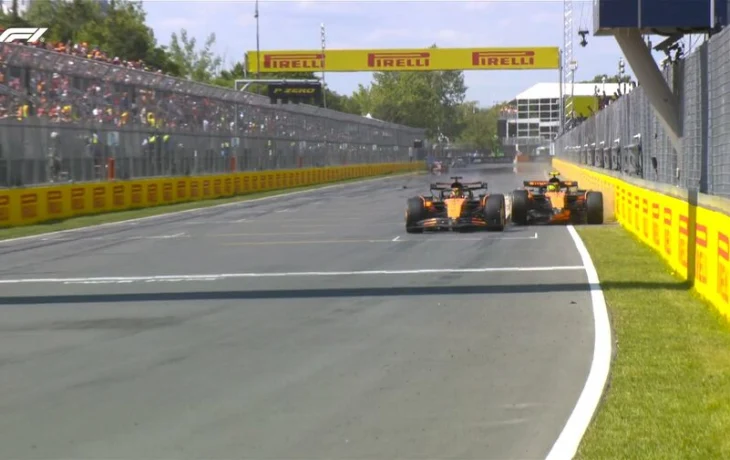 Столкновение пилотов McLaren в гонке Ф1 в Канаде. Видео