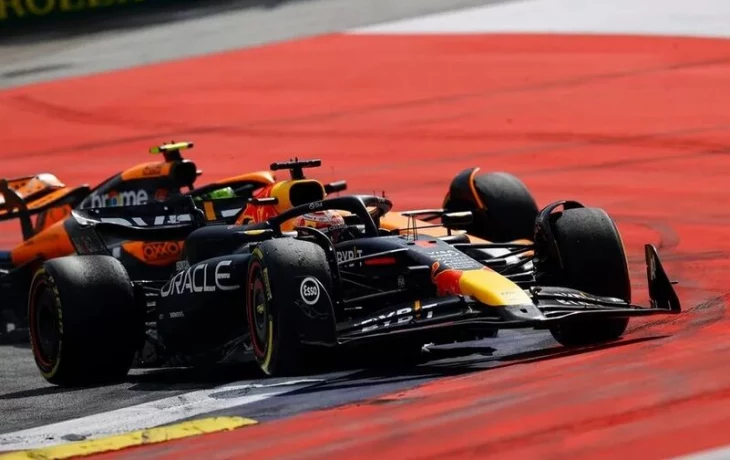 Столкновение Ферстаппена и Норриса. Вид с ТВ-камеры на вертолете